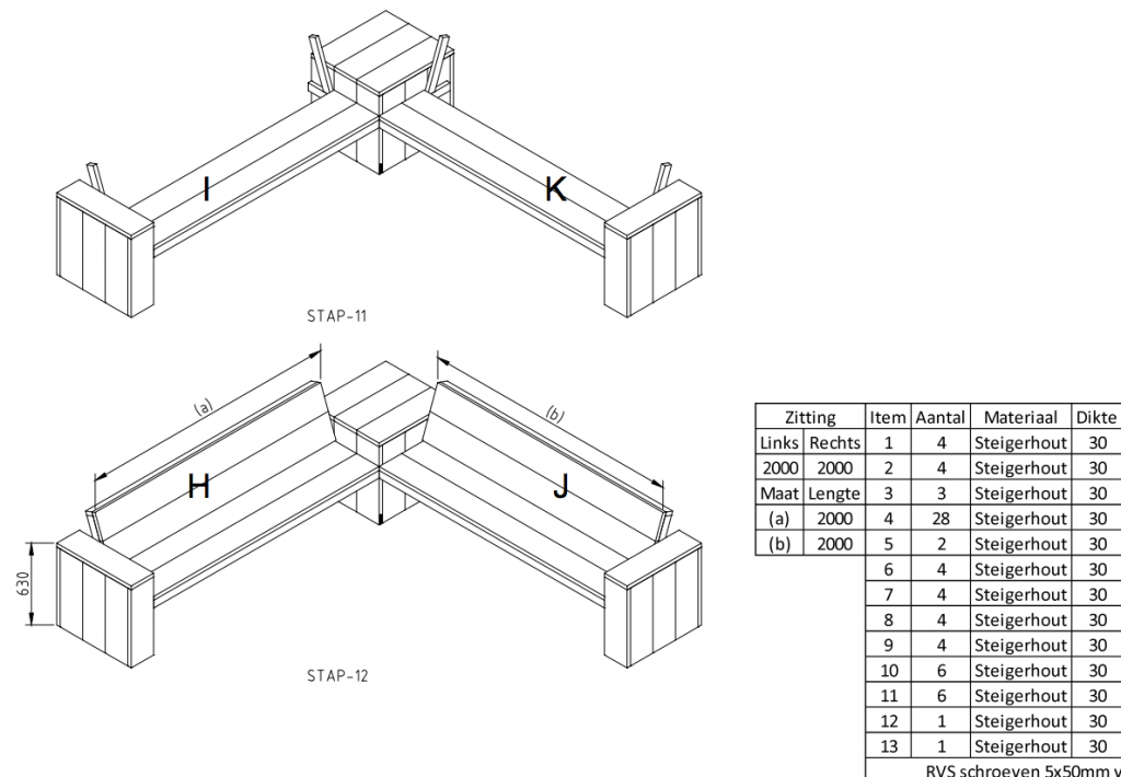bouwtekening hoekbank steigerhout pdf